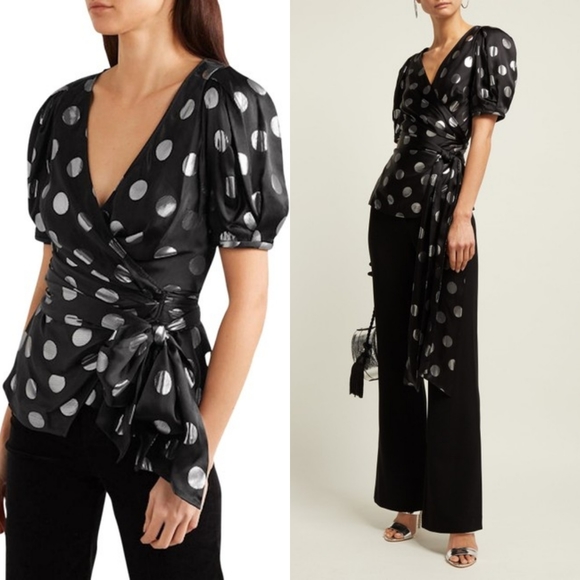 Diane Von Furstenberg Larryn Dotted Wrap Blouse - Picture 2 of 13